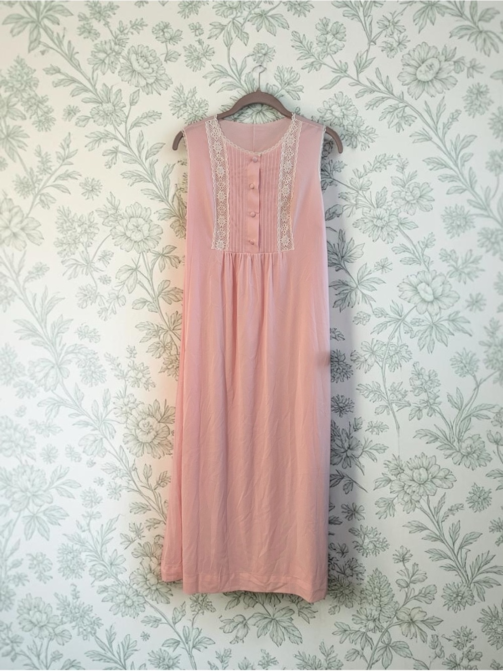 Vintage Pastel Pink Lace Sleeveless Nightgown Nightie Medium